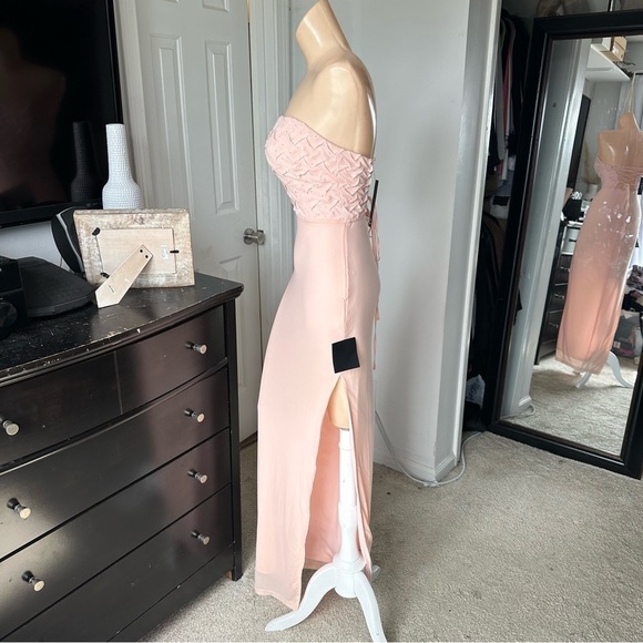 LULU’S STUNNING CONCEPT MESH RHINESTONE STRAPLESS MAXI DRESS - Picture 9 of 16